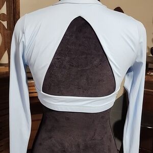 Venus Light Blue Rash Guard Long Sleeve Zip-Front Crop Top - Women Size Small